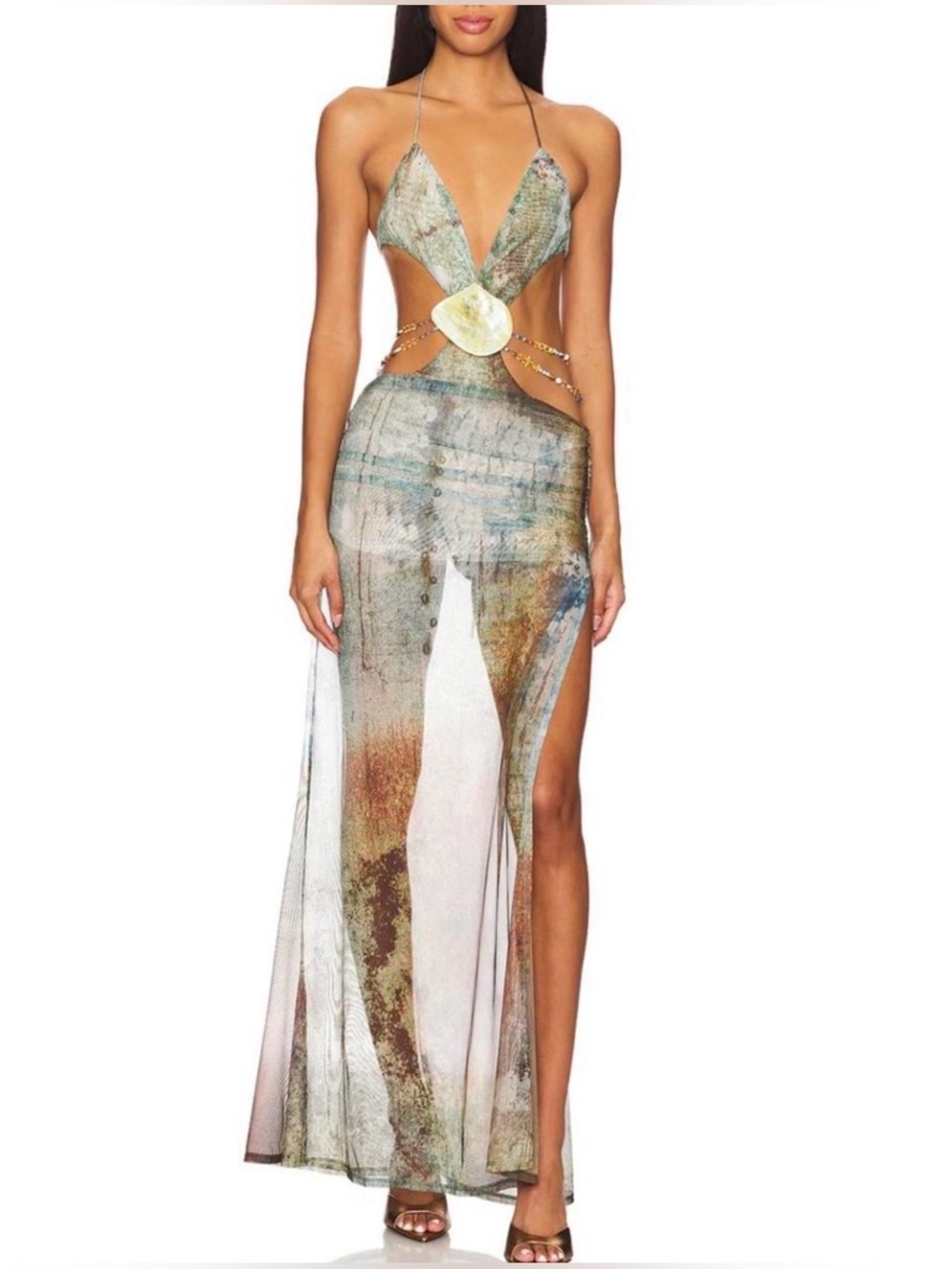 NWT Jaded London Vida Backless Maxi Dress With Shell Trim in Marine Size Large